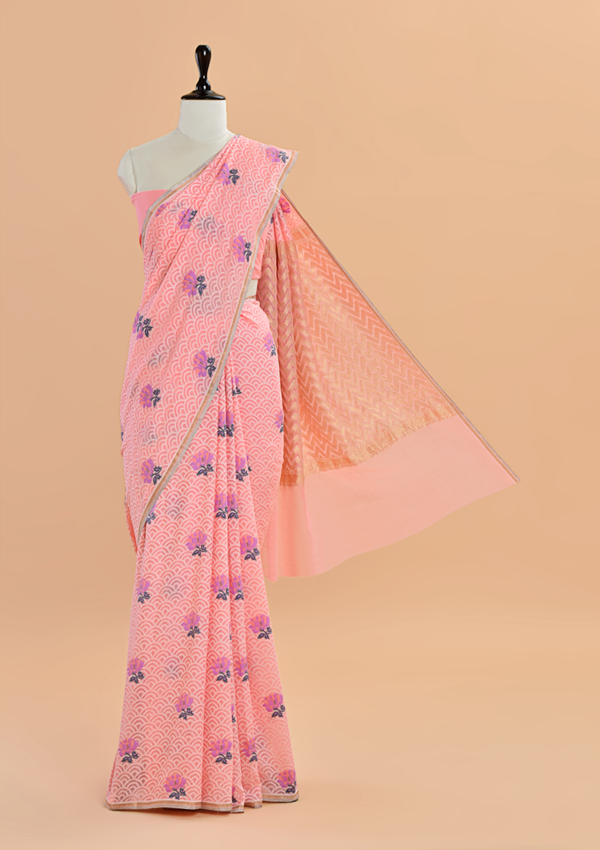 Peach Butta Saree In Georgette