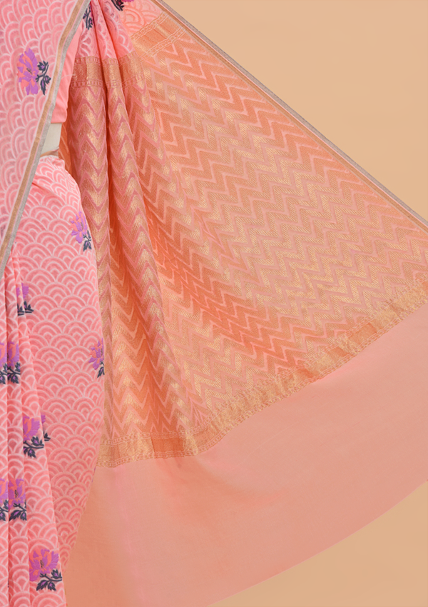 Peach Butta Saree In Georgette