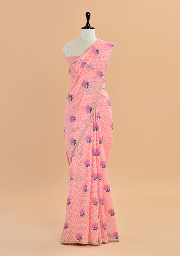 Peach Butta Saree In Georgette