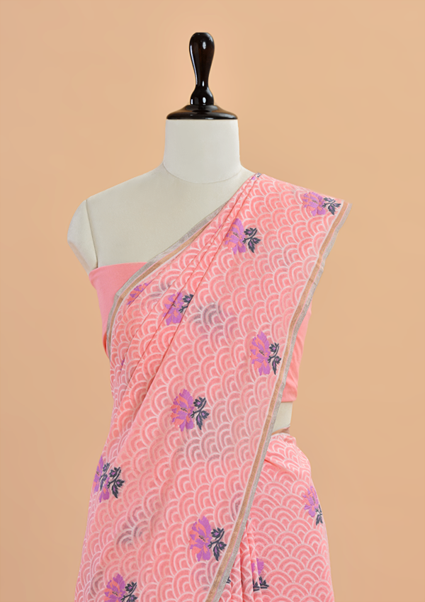 Peach Butta Saree In Georgette