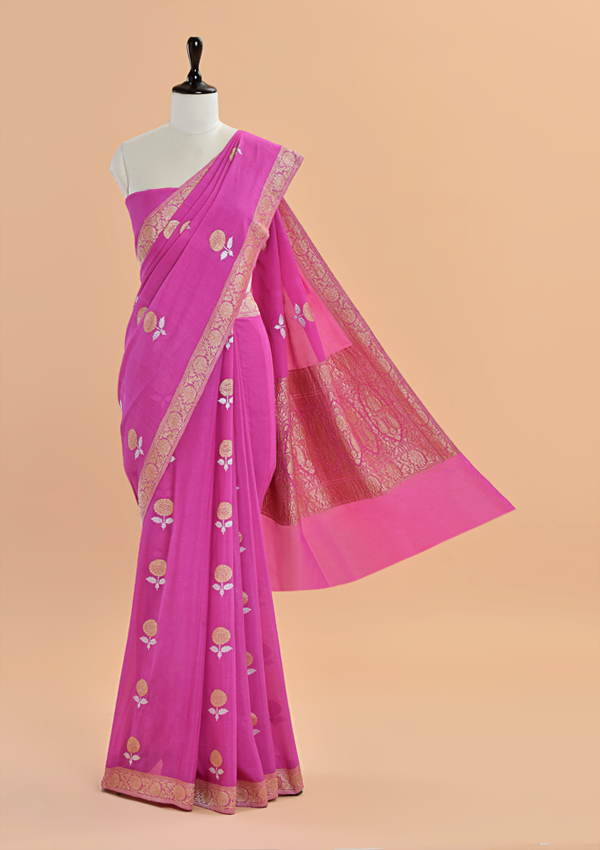 Pink Butta Saree In Georgette