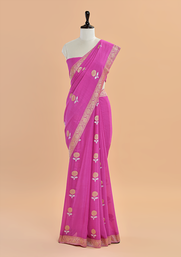 Pink Butta Saree In Georgette