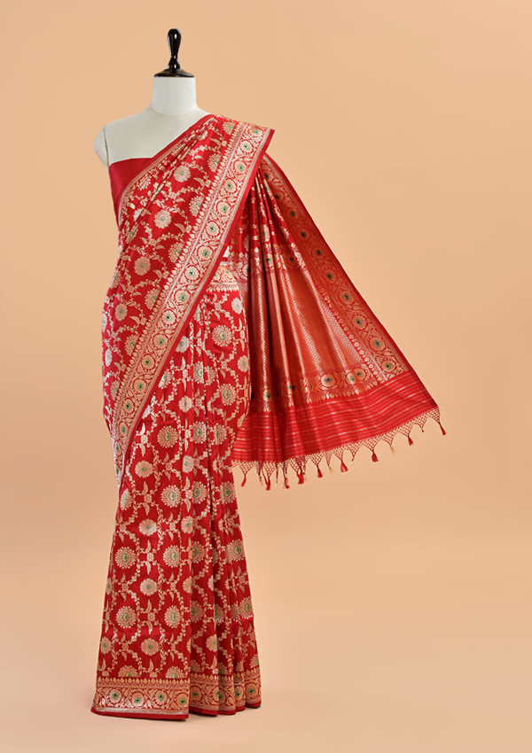 Red Jaal  Saree in Silk