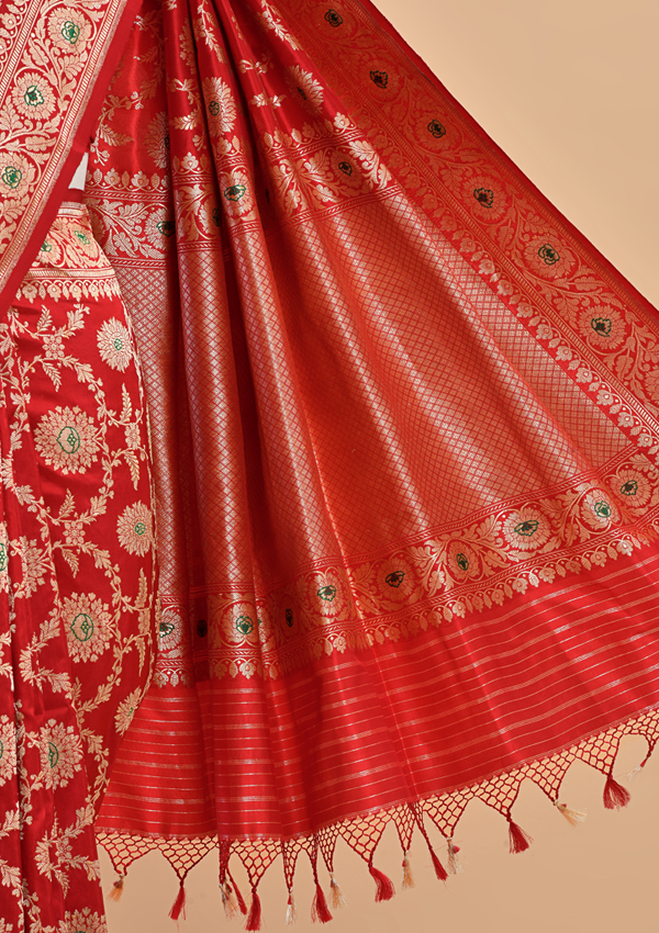 Red Jaal  Saree in Silk