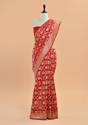 Red Jaal  Saree in Silk