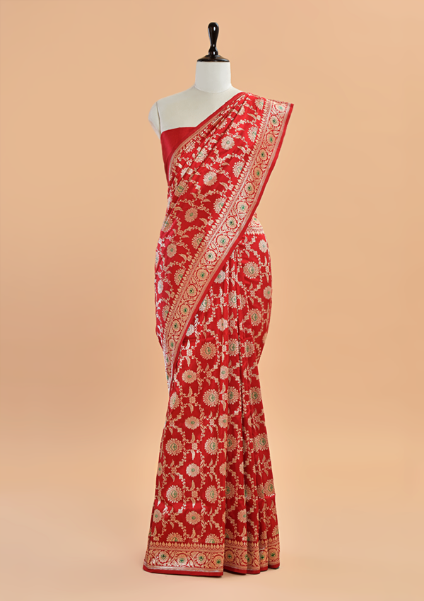 Red Jaal  Saree in Silk
