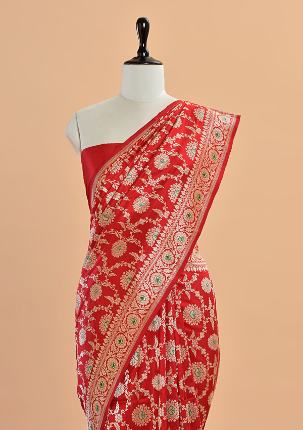 Red Jaal  Saree in Silk