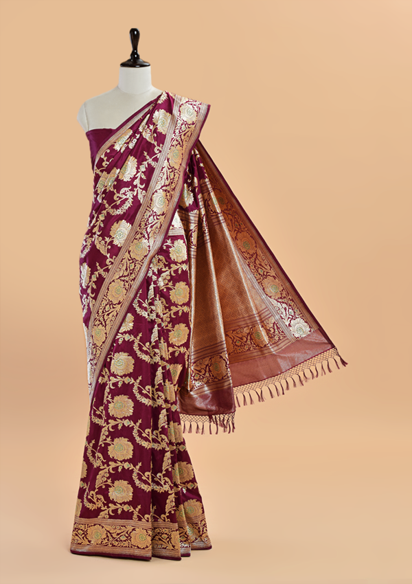Maroon Jaal  Saree in Silk
