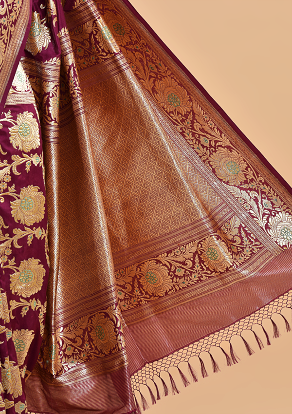 Maroon Jaal  Saree in Silk