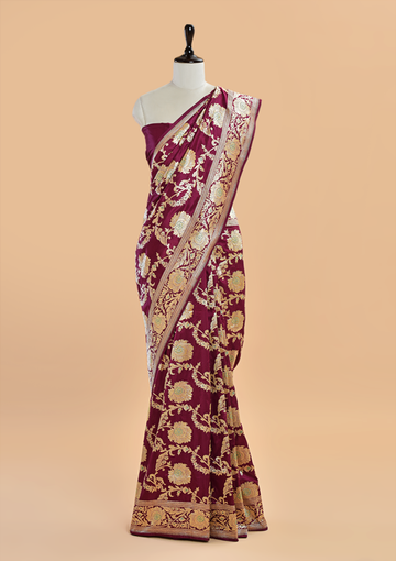 Maroon Jaal  Saree in Silk