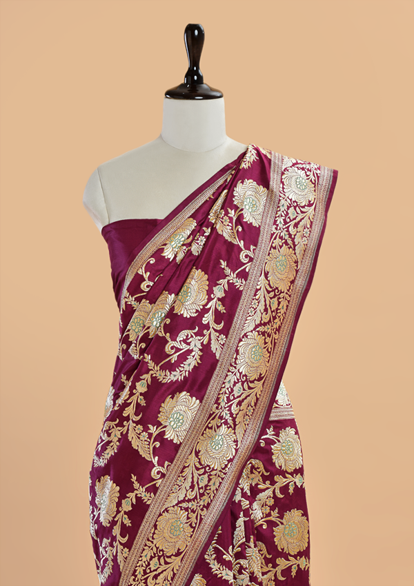 Maroon Jaal  Saree in Silk