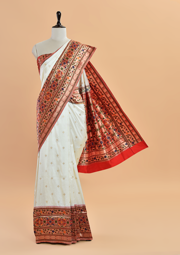 Off White Butti Saree in Silk