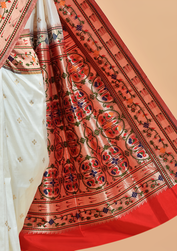 Off White Butti Saree in Silk