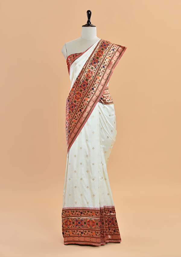 Off White Butti Saree in Silk