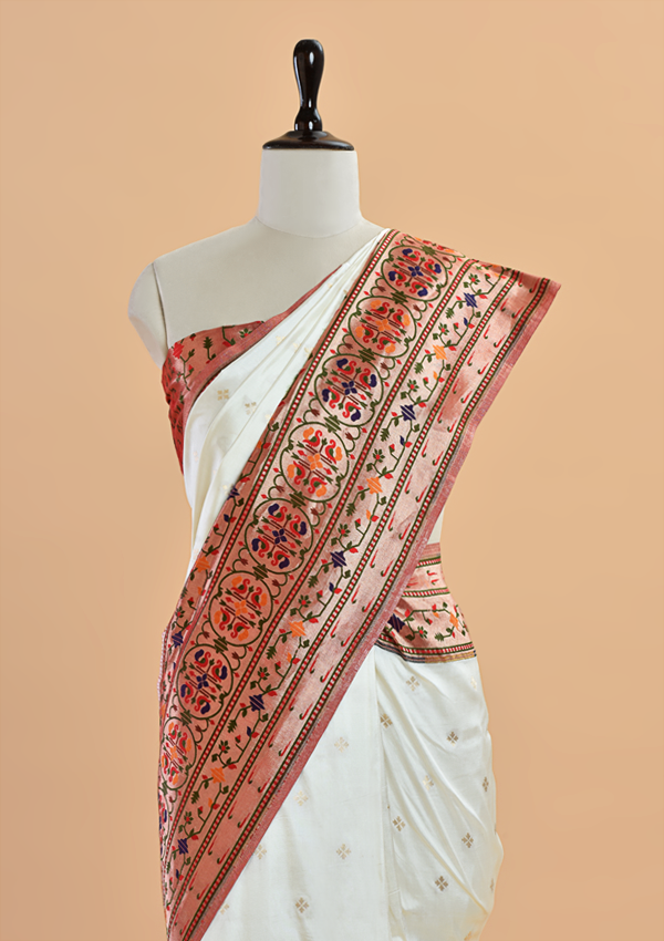 Off White Butti Saree in Silk