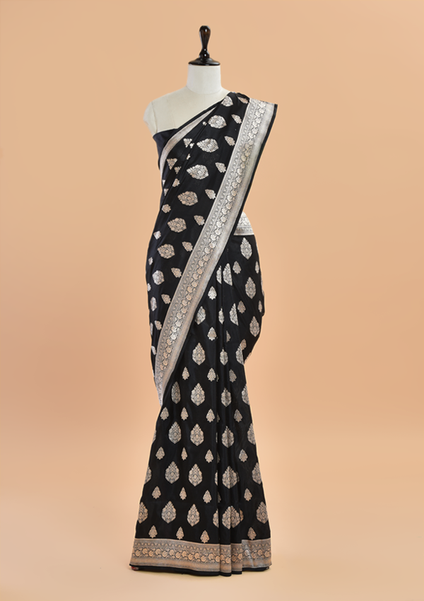 Black Butta Saree in Silk