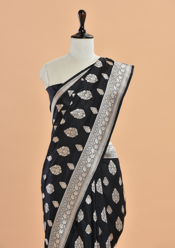Black Butta Saree in Silk