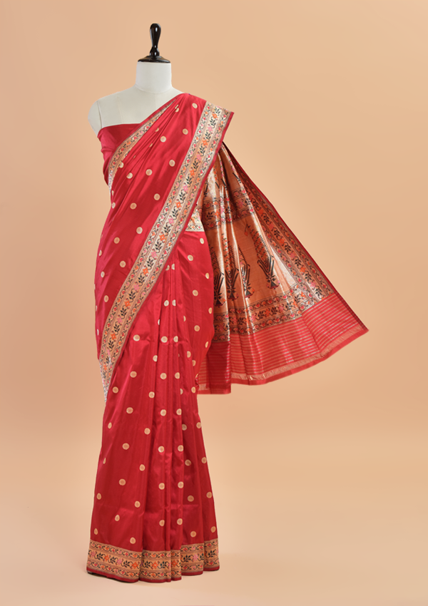 Red Butti Saree in Silk