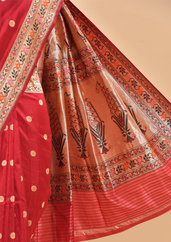 Red Butti Saree in Silk