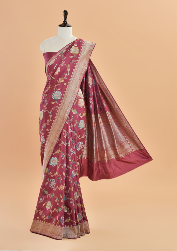 Wine Jaal  Saree in Silk