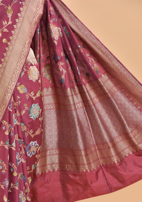 Wine Jaal  Saree in Silk