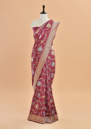 Wine Jaal  Saree in Silk