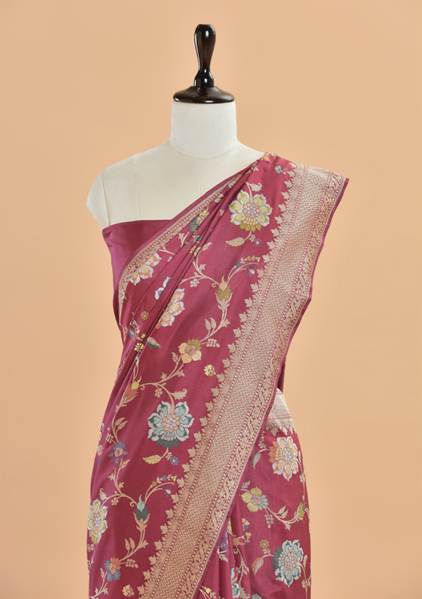 Wine Jaal  Saree in Silk