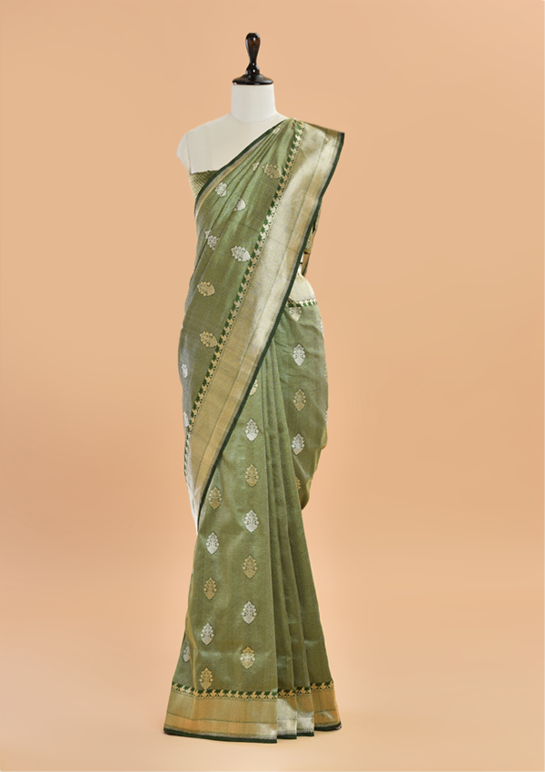 Green Brocade Saree In Silk