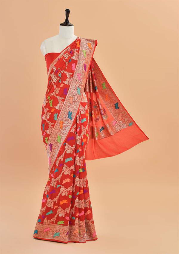 Red Jaal Saree in Georgette