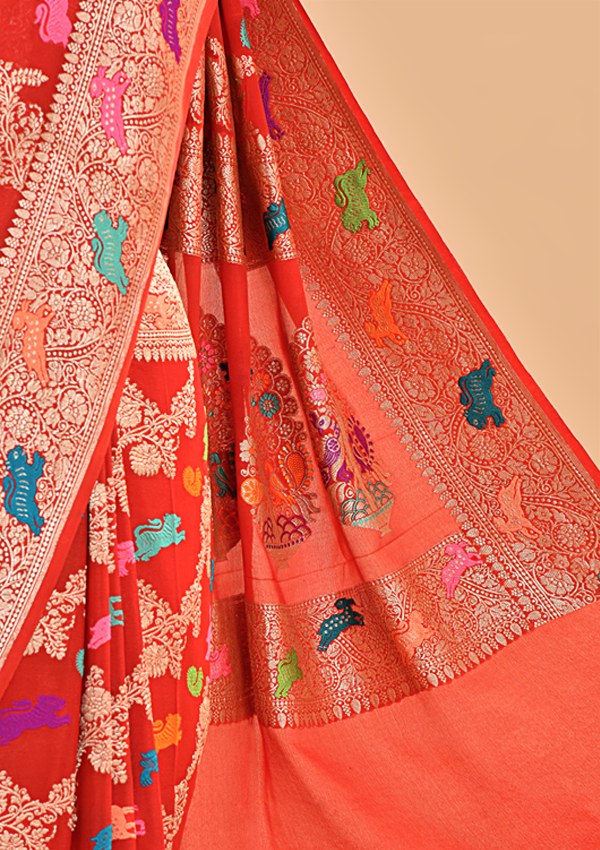 Red Jaal Saree in Georgette