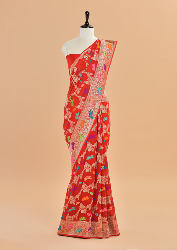 Red Jaal Saree in Georgette