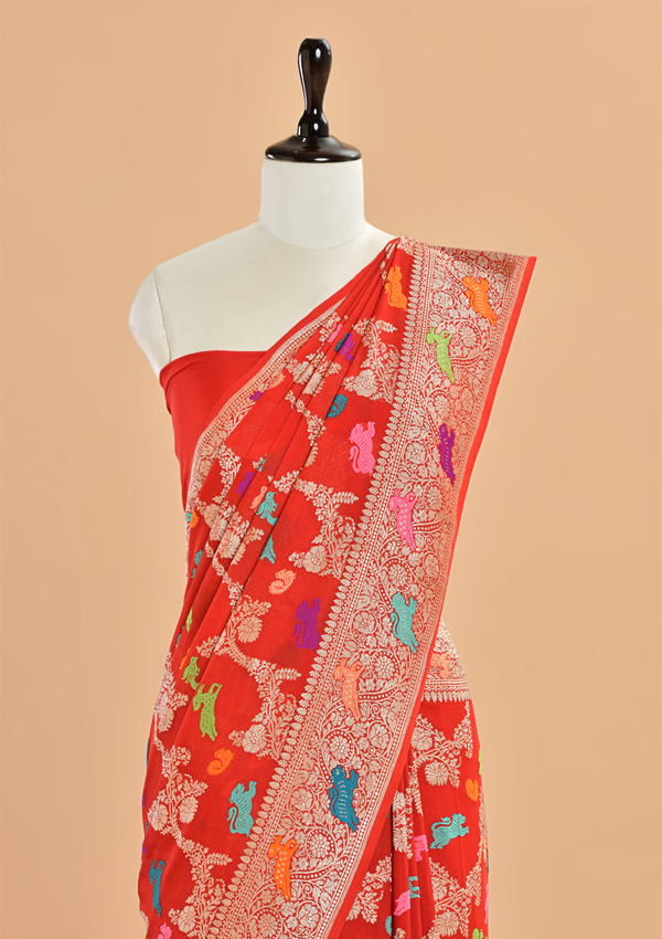 Red Jaal Saree in Georgette