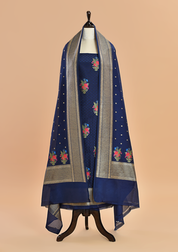 Navy Blue Butta Dress in Silk