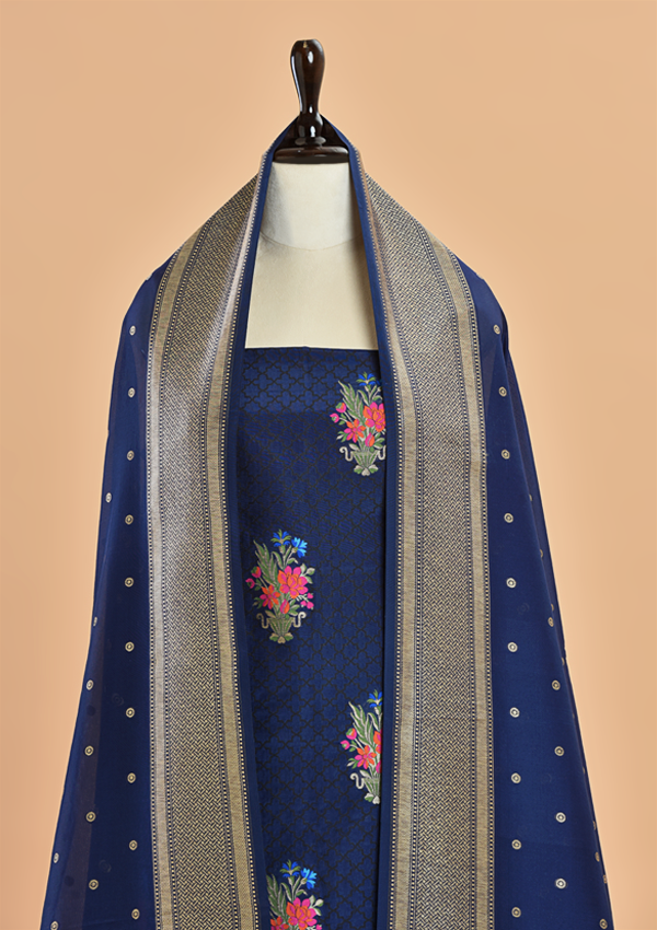 Navy Blue Butta Dress in Silk