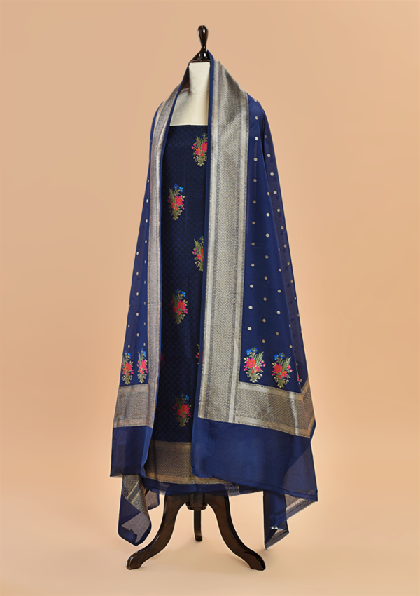 Navy Blue Butta Dress in Silk