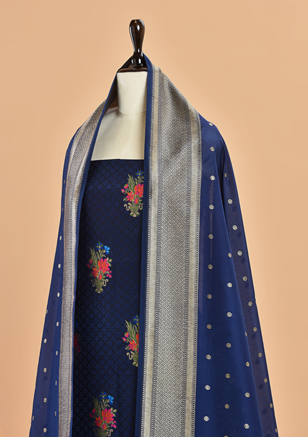 Navy Blue Butta Dress in Silk