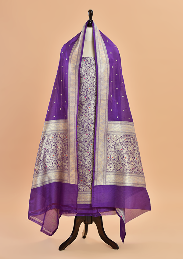 Purple Brocade Dress in Silk