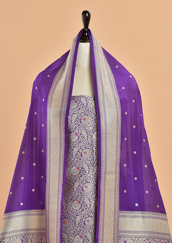 Purple Brocade Dress in Silk
