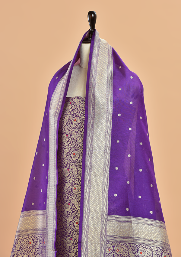 Purple Brocade Dress in Silk