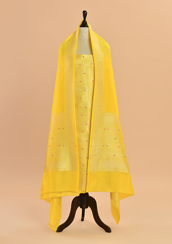 Yellow Brocade Dress in Silk