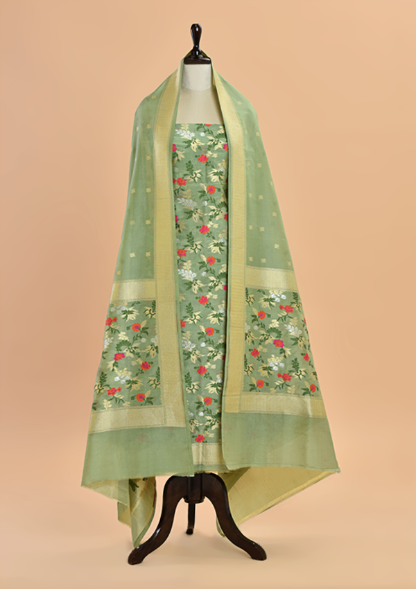 Pista Green Jaal Dress in Silk