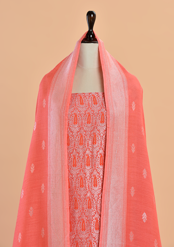 Peach Brocade Dress in Georgette Tussar