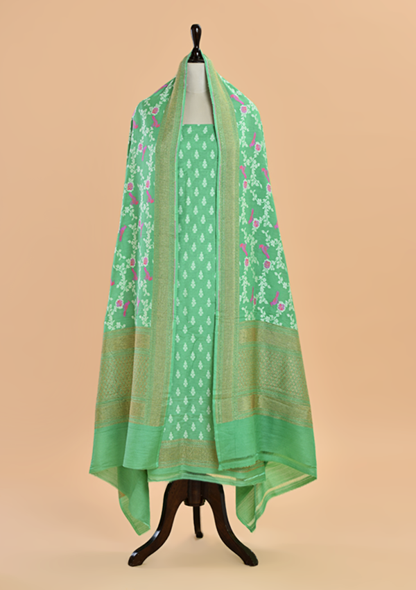 Pista Green Jaal Dress in Georgette Tussar