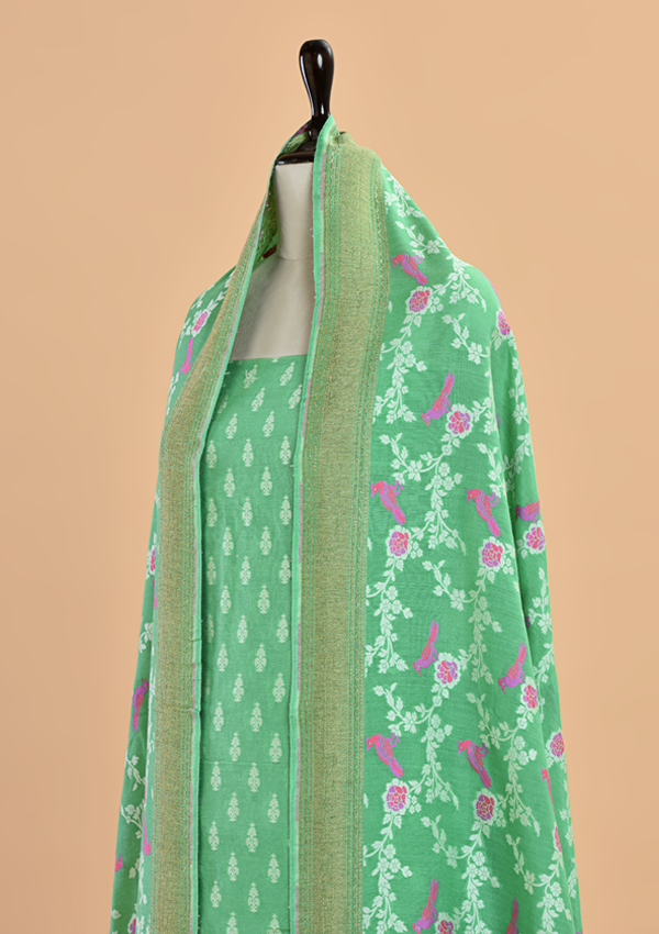 Pista Green Jaal Dress in Georgette Tussar