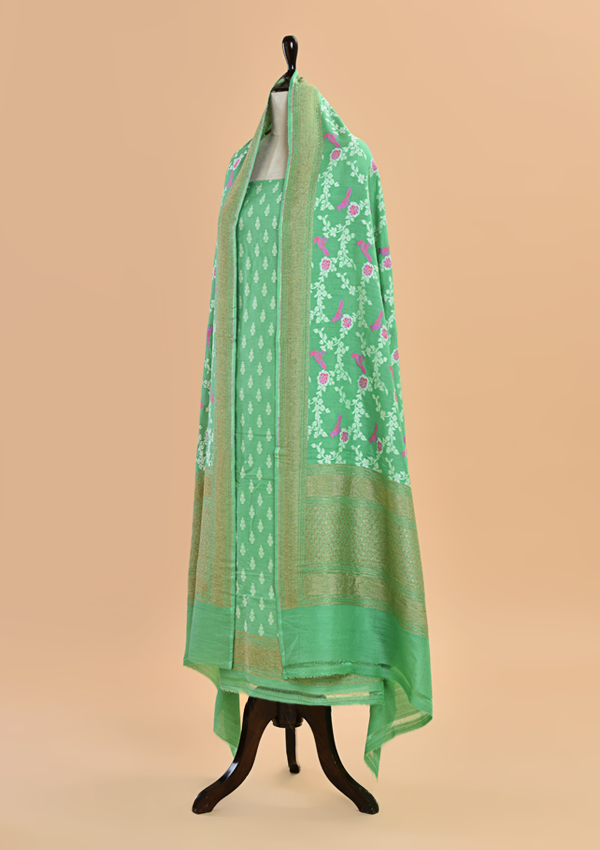 Pista Green Jaal Dress in Georgette Tussar