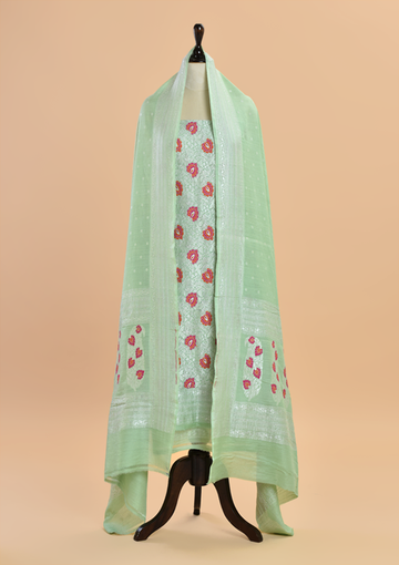 Sea Green Brocade Dress in Georgette Tussar