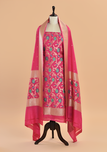 Strawberry Pink Jaal Dress in Georgette Tussar