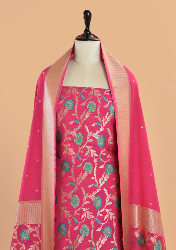 Strawberry Pink Jaal Dress in Georgette Tussar