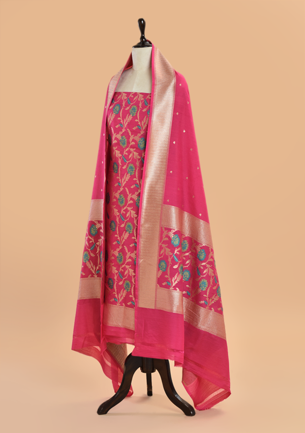 Strawberry Pink Jaal Dress in Georgette Tussar