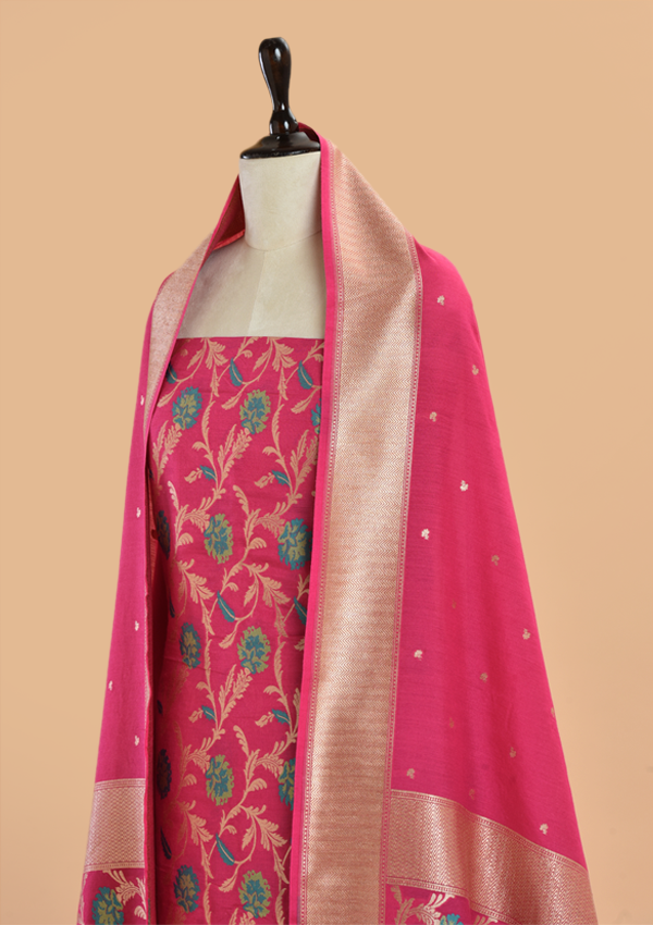 Strawberry Pink Jaal Dress in Georgette Tussar